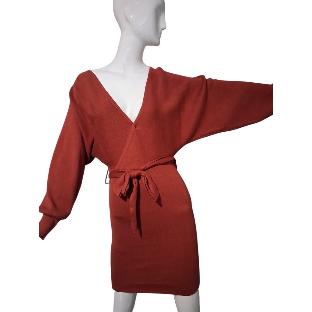 Mi ami Career Corpcore Stretchy Ribbed Comfy Womens‎ sz Small Wrap Sweater Dress